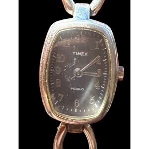 Vintage Timex Indiglo Women's Silver-Tone Tonneau Quartz Wristwatch